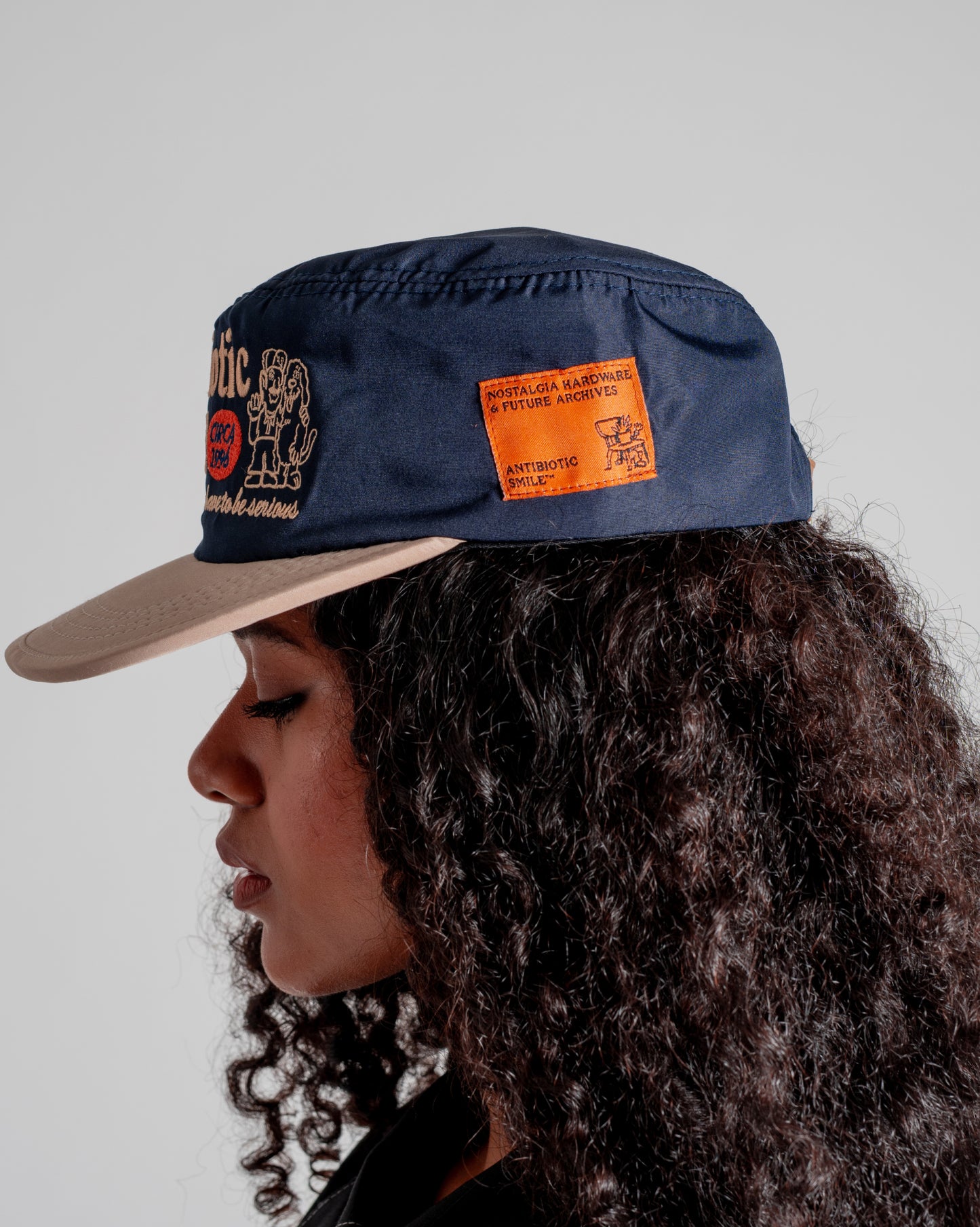 'Mechanic' Pillbox Hat (Navy Blue/Beige)
