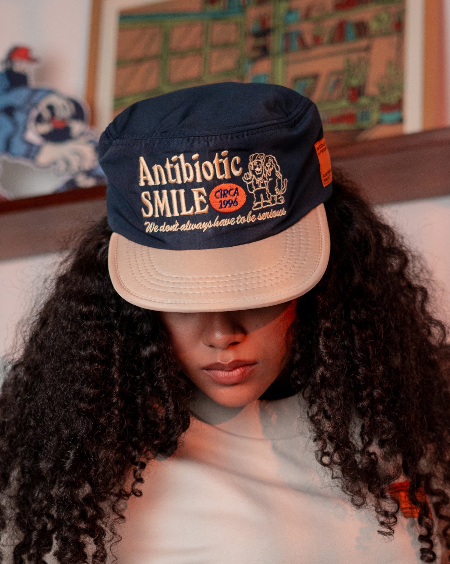 'Mechanic' Pillbox Hat (Navy Blue/Beige)