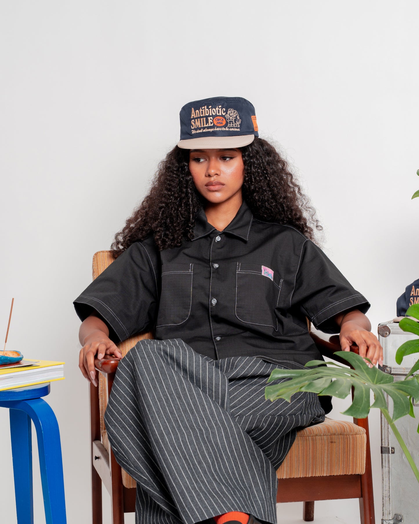'Mechanic' Pillbox Hat (Navy Blue/Beige)