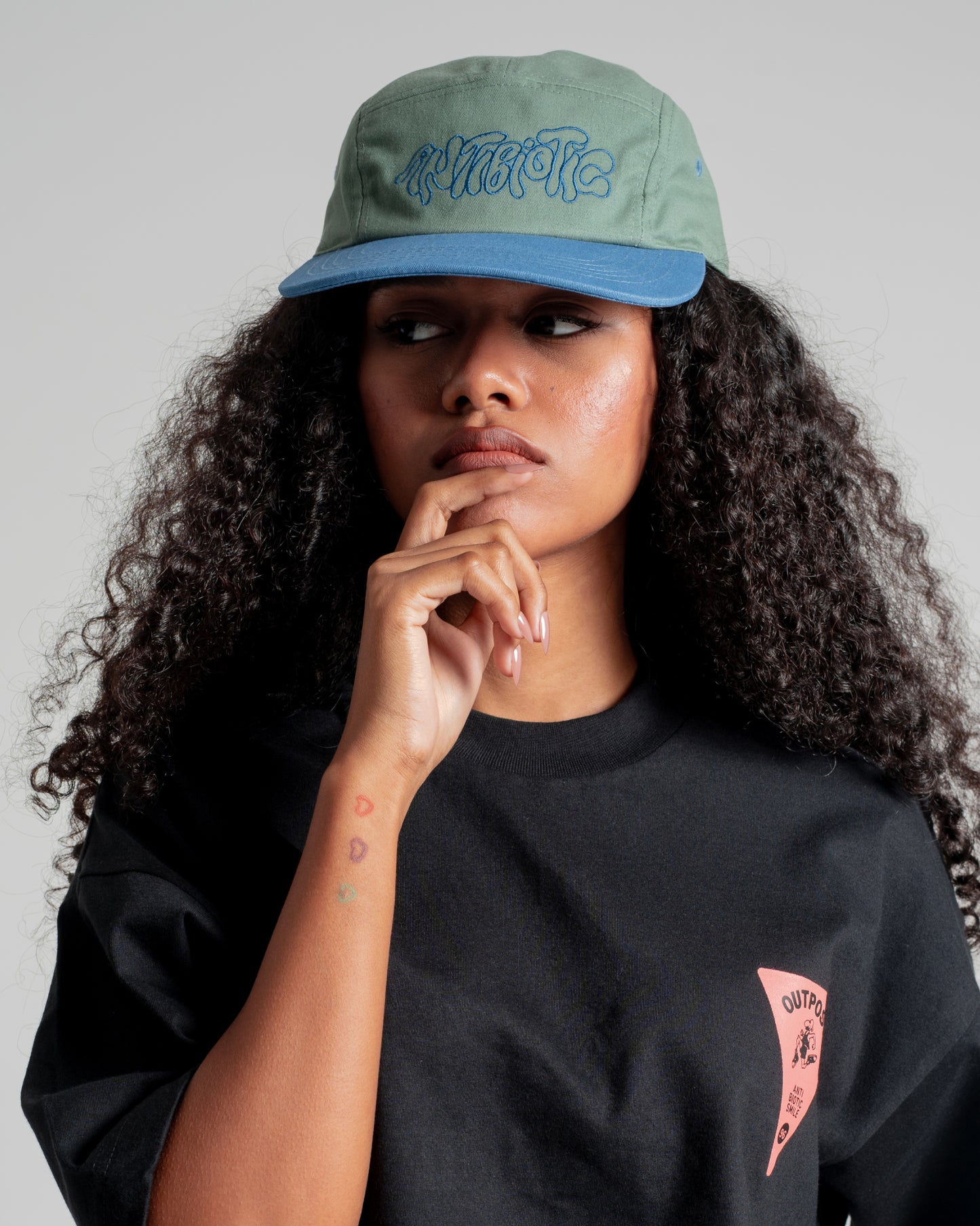 'Antibiotic' 5 Panel Camper Hat (Sage Green, Faded Blue, Rust)