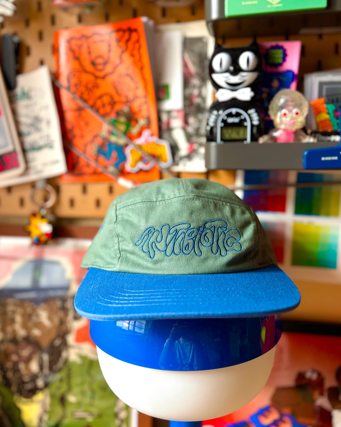 'Antibiotic' 5 Panel Camper Hat (Sage Green, Faded Blue, Rust)
