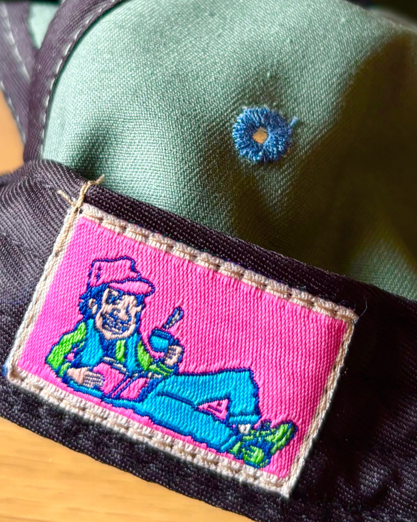 'Antibiotic' 5 Panel Camper Hat (Sage Green, Faded Blue, Rust)