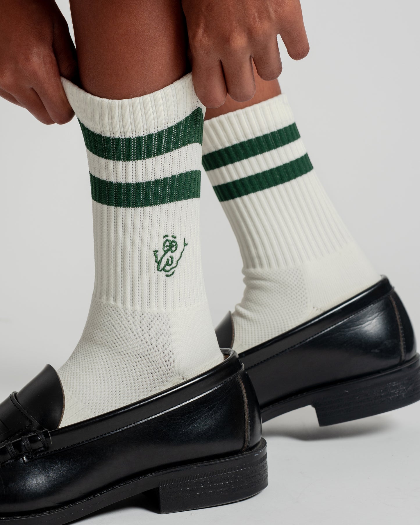 'Larry's Socks' Striped Midcut Socks (Bone and Emerald Green)