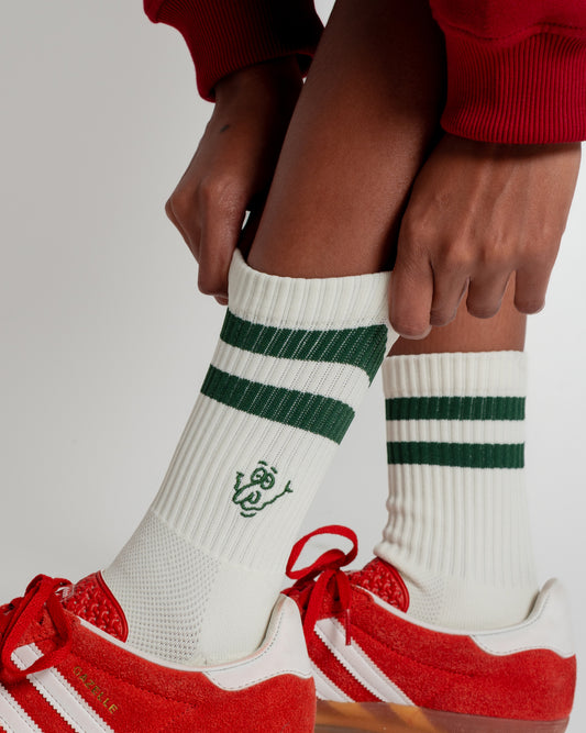 'Larry's Socks' Striped Midcut Socks (Bone and Emerald Green)