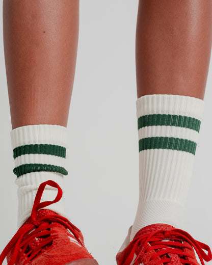 'Larry's Socks' Striped Midcut Socks (Bone and Emerald Green)