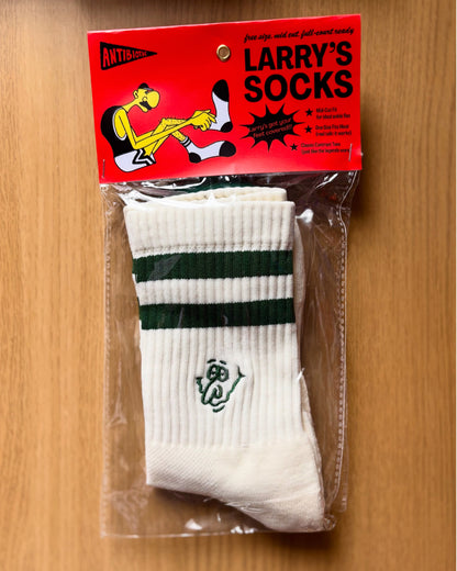 'Larry's Socks' Striped Midcut Socks (Bone and Emerald Green)