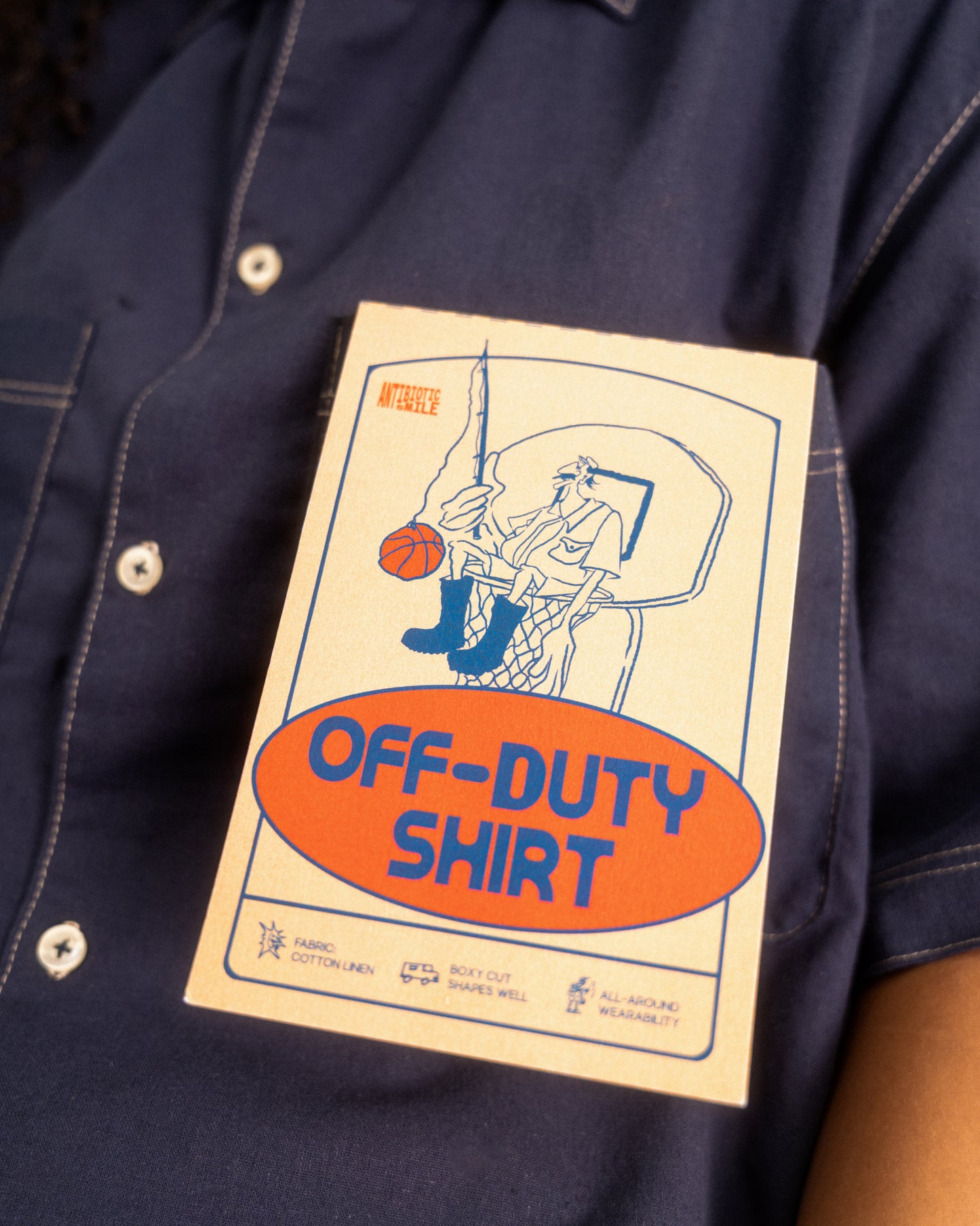 'Off Duty' SS Cotton Linen Box Button Up Shirt (Navy Blue)