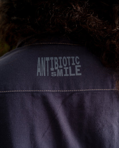 'Off Duty' SS Cotton Linen Box Button Up Shirt (Navy Blue)