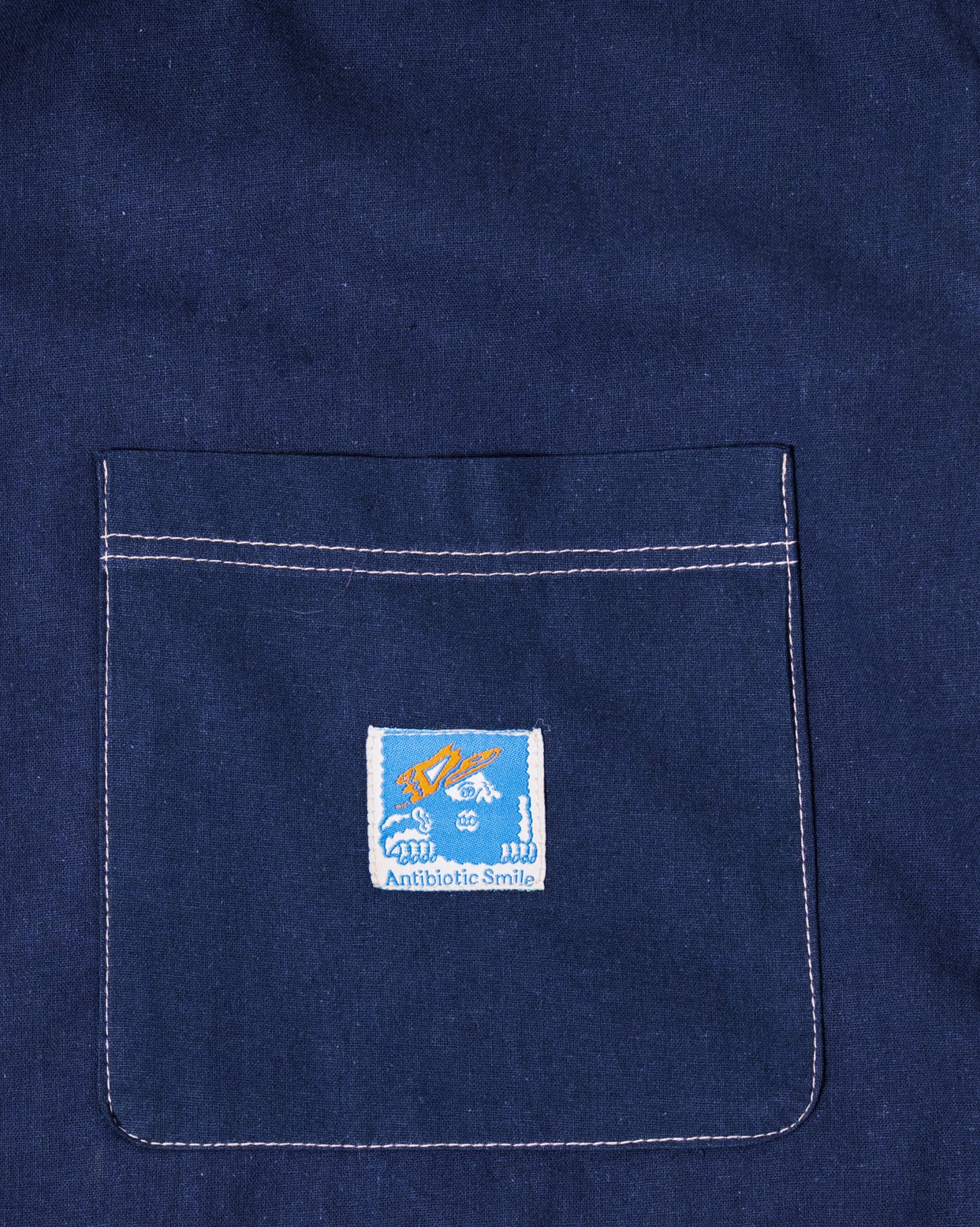 'Off Duty' SS Cotton Linen Box Button Up Shirt (Navy Blue)