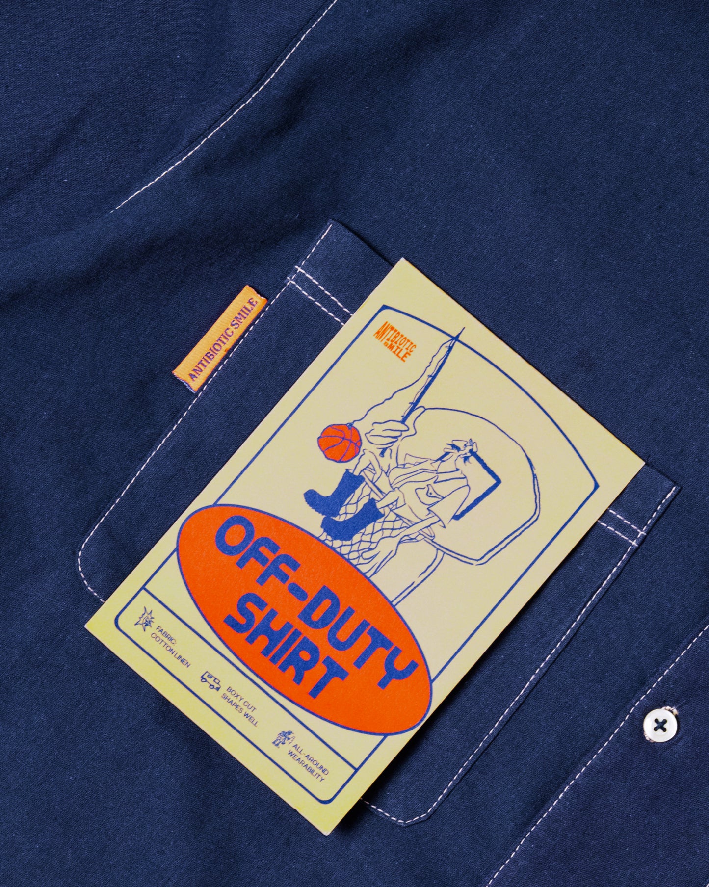 'Off Duty' SS Cotton Linen Box Button Up Shirt (Navy Blue)