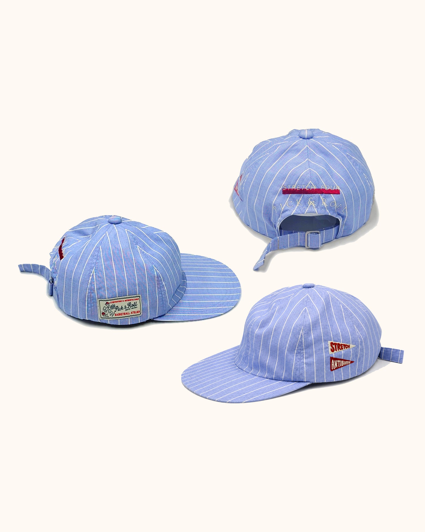 'TONY' Pick & Roll Hat - Stretch Four- Blue Pinstripe Supima Fabric (Made in Japan)