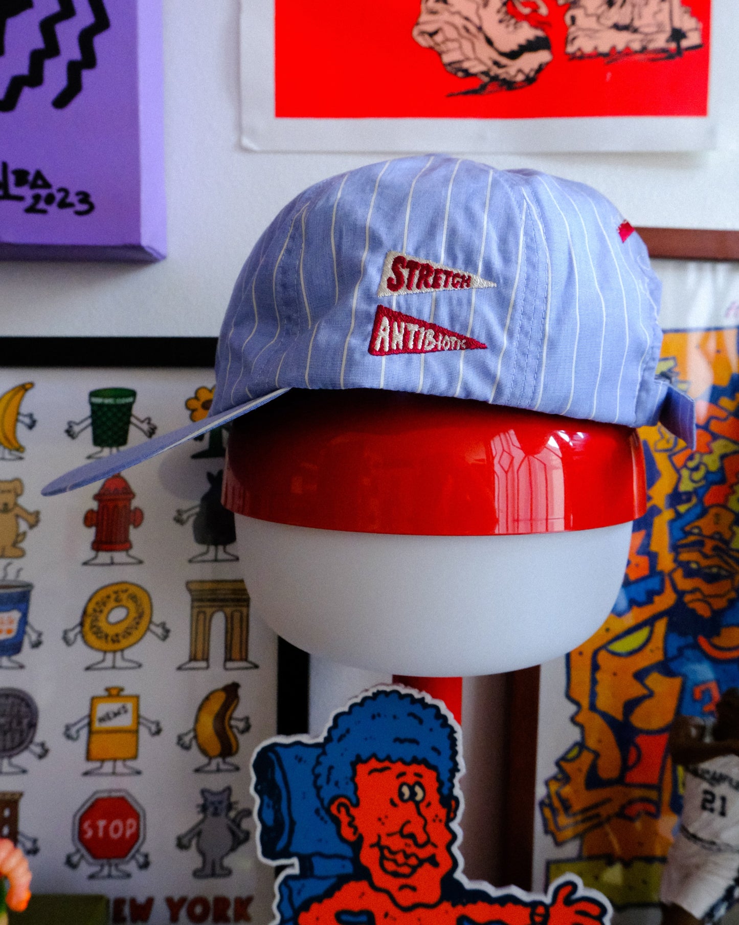'TONY' Pick & Roll Hat - Stretch Four- Blue Pinstripe Supima Fabric (Made in Japan)