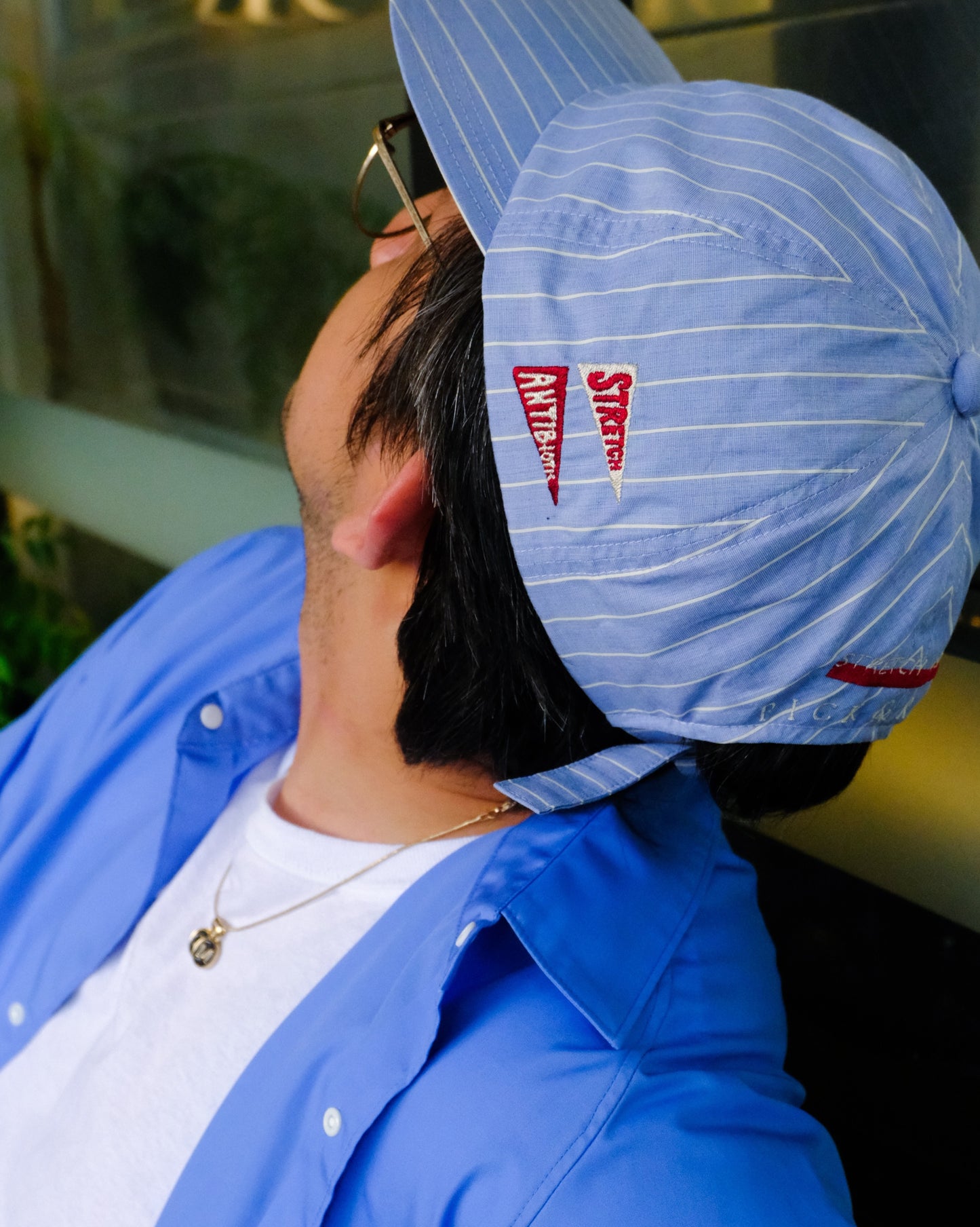'TONY' Pick & Roll Hat - Stretch Four- Blue Pinstripe Supima Fabric (Made in Japan)